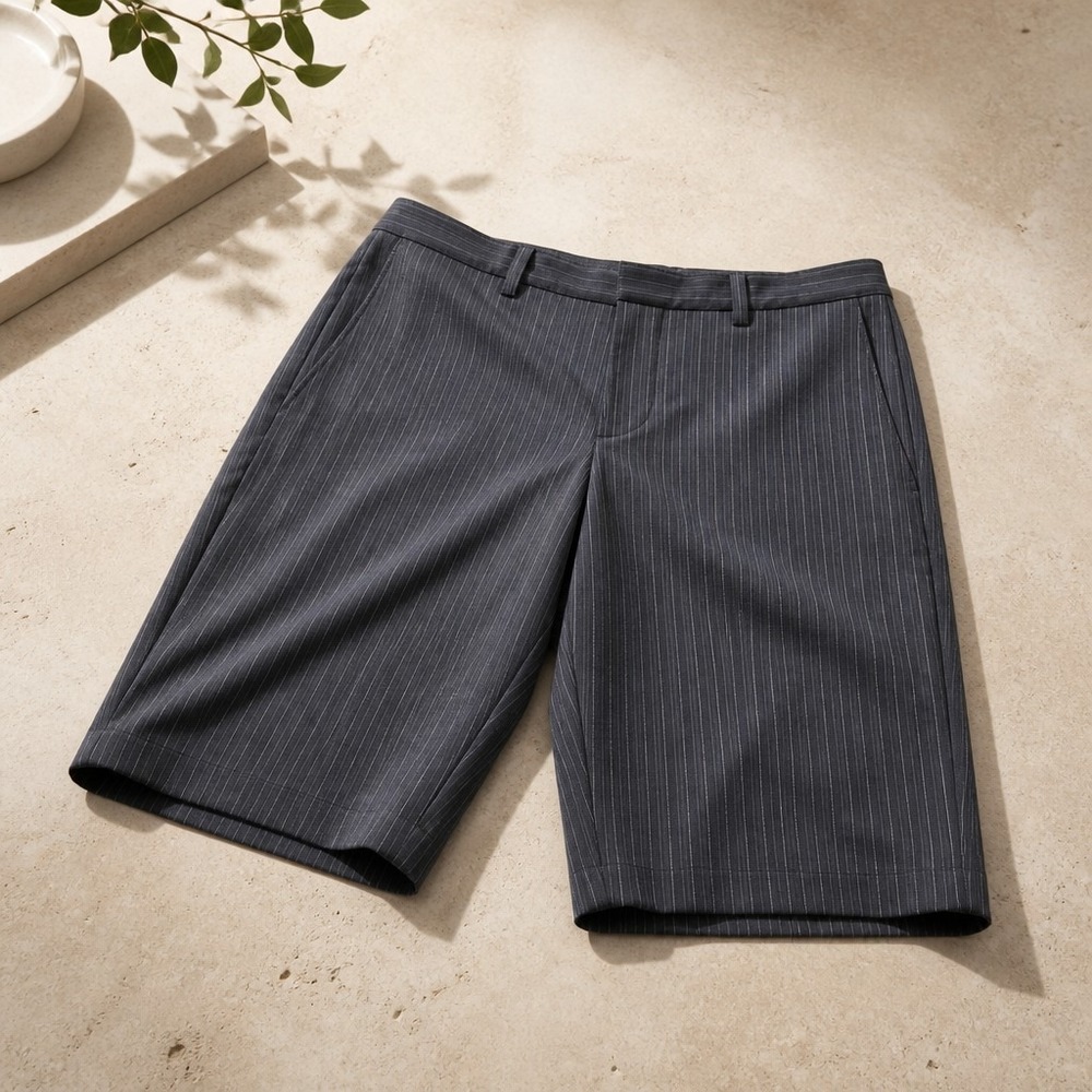 Alfani Petite Pinstripe Knee-Length Bermuda Shorts Black 14P